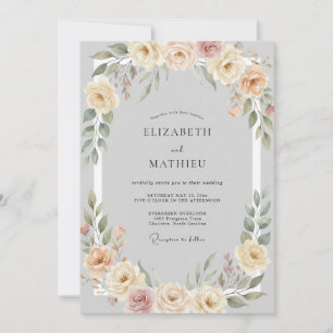 Convite Casamento Suave Floral de Pêssego