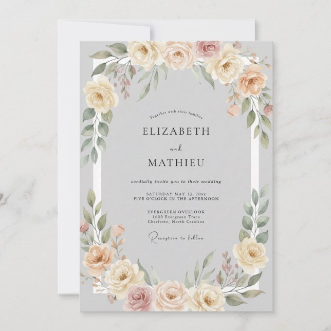 Convite Casamento Suave Floral de Pêssego (Frente)