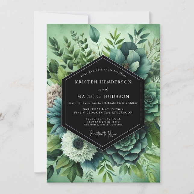 Convite Casamento Sucelento de Sage Verde (Frente)
