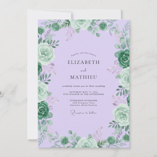 Convite Casamento Sucoso com Folhas Lilás (Frente)