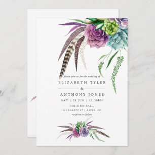 Convite Casamento Suculento de Mystical Boho Watercolor