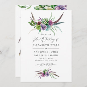 Convite Casamento Suculento de Mystical Boho Watercolor