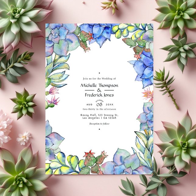 Convite Casamento Suculento e Floral de Aquarela Elegante (Succulent and Floral Wedding Invitation)