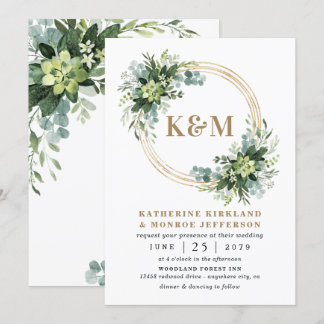 Convite Casamento Suculento Eucalyptus Elegante Boho Green