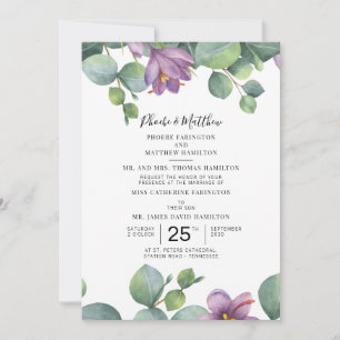 Convite Casamento Suculento Floral Verde Eucalyptus Purple