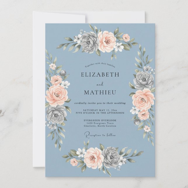 Convite Casamento Sucúleo Eucalipto Dourado Azul (Frente)