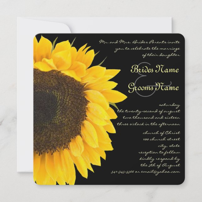Convite Casamento Sunny Elegance Farmhouse Sunflower (Frente)