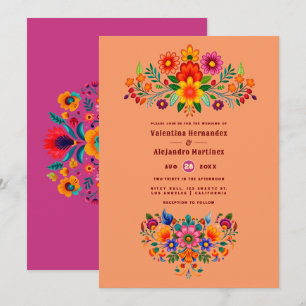 Convite Casamento Sunset Ombre & Magenta Folk Art Fiesta