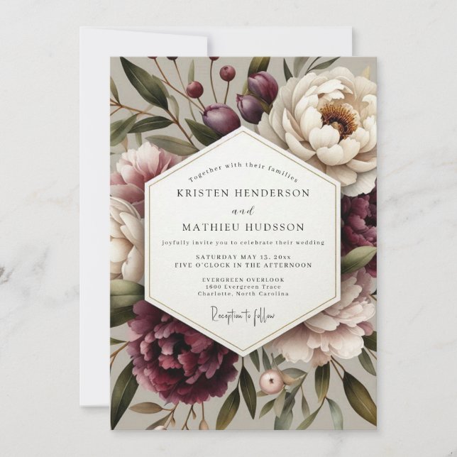 Convite Casamento Sussurro Floral Ameixa (Frente)