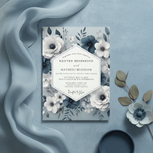 Convite Casamento Sussurro Floral Azul Ardósia