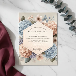 Convite Casamento Sussurros Florais Azul Pálido