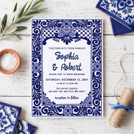 Convite Casamento Talavera Azul Mexicano
