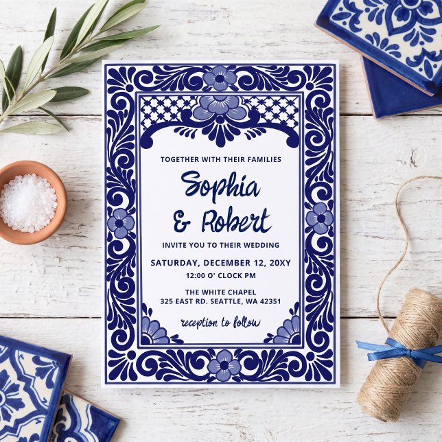 Convite Casamento Talavera Azul Mexicano (Mexican Blue Talavera Wedding Invitation)