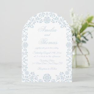 Convite Casamento Talavera Branco de Inverno e Azul Claro