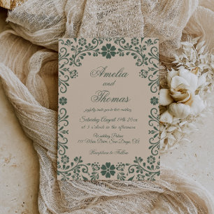 Convite Casamento Talavera Verde Bege