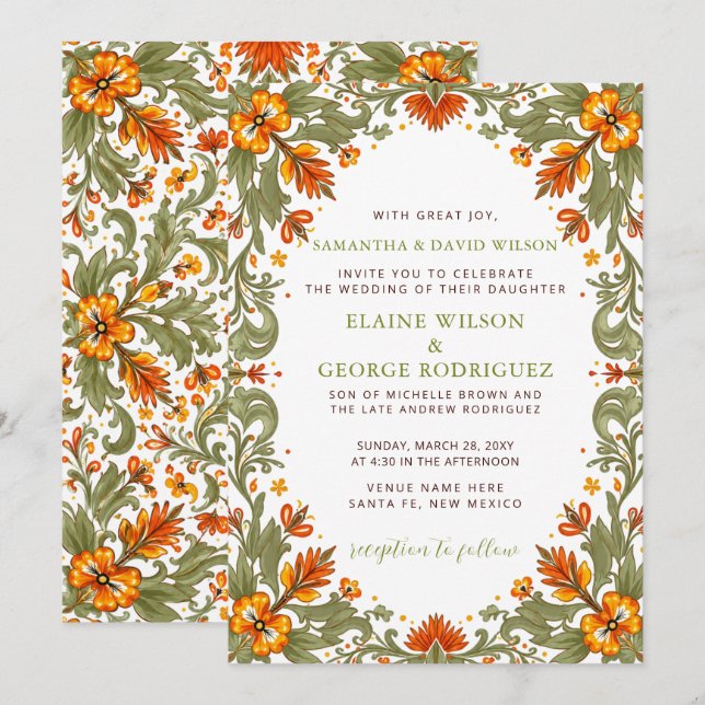 Convite Casamento Talavera Verde Fiesta Mexicana (Frente/Verso)