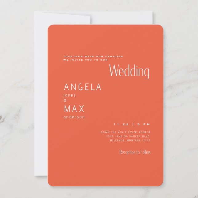 Convite Casamento Tangerina Moderna Sem Pais (Frente)