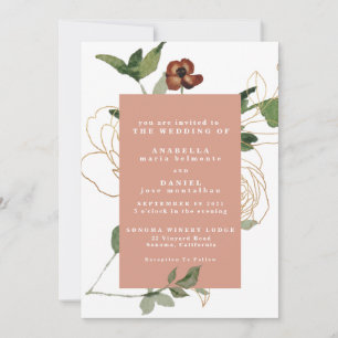 Convite Casamento Tardio Florais Burgundy Beijo Dourado 