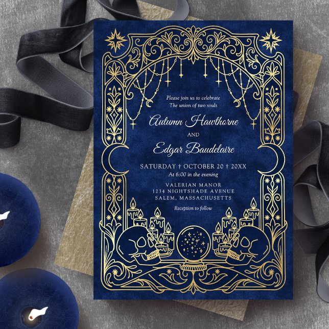 Convite Casamento Tarot Celestial Gótico Azul (Criador carregado)