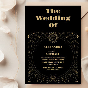 Convite Casamento Tarot Preto e Dourado Místico