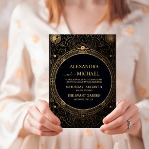 Convite Casamento Tarot Preto e Dourado Místico