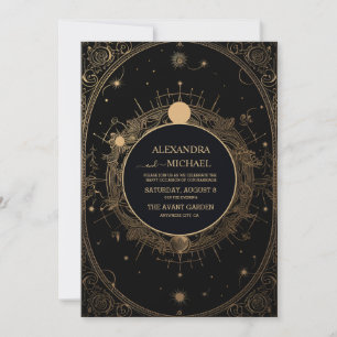 Convite Casamento Tarot Preto e Dourado Místico