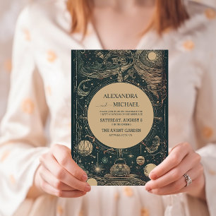 Convite Casamento Tarot Verde Prata Elegante