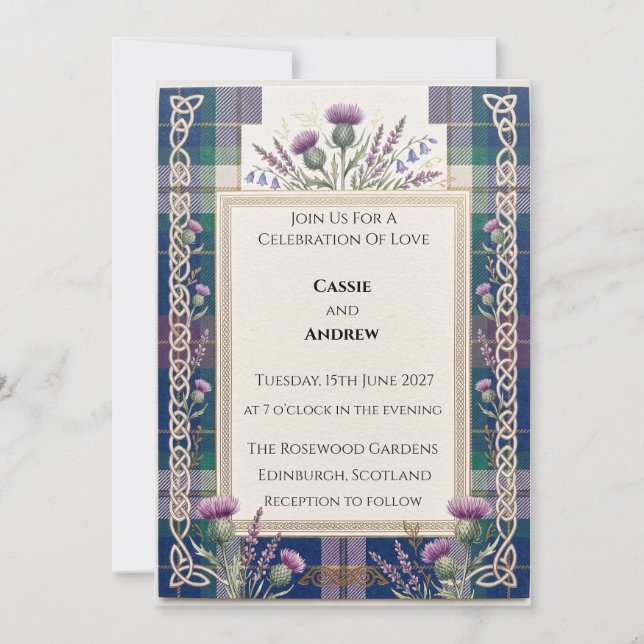 Convite Casamento Tartan Thistle (Frente)