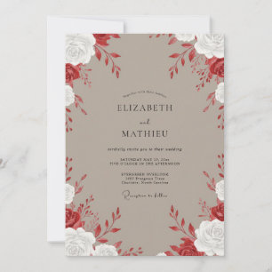 Convite Casamento Taupe Crimson Rose