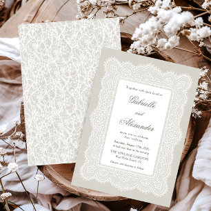 Convite Casamento Taupe de Renda Marfim Antiga