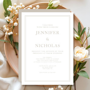 Convite Casamento Taupe Formal Elegante