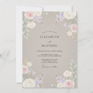 Convite Casamento Taupe Lilás Wisteria
