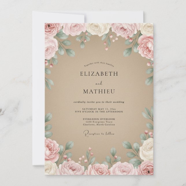 Convite Casamento Taupe Mauve Blossom (Frente)