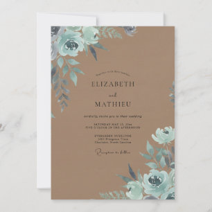 Convite Casamento Taupe Seafoam Blossom