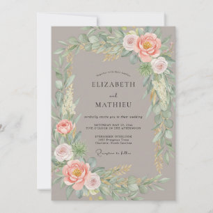 Convite Casamento Taupe Soft Peach Peony