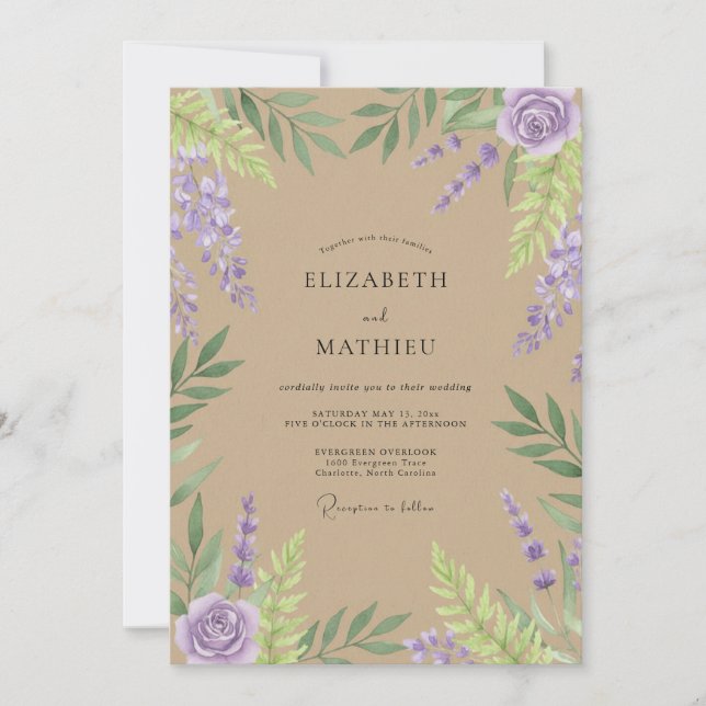 Convite Casamento Taupe Wisteria (Frente)