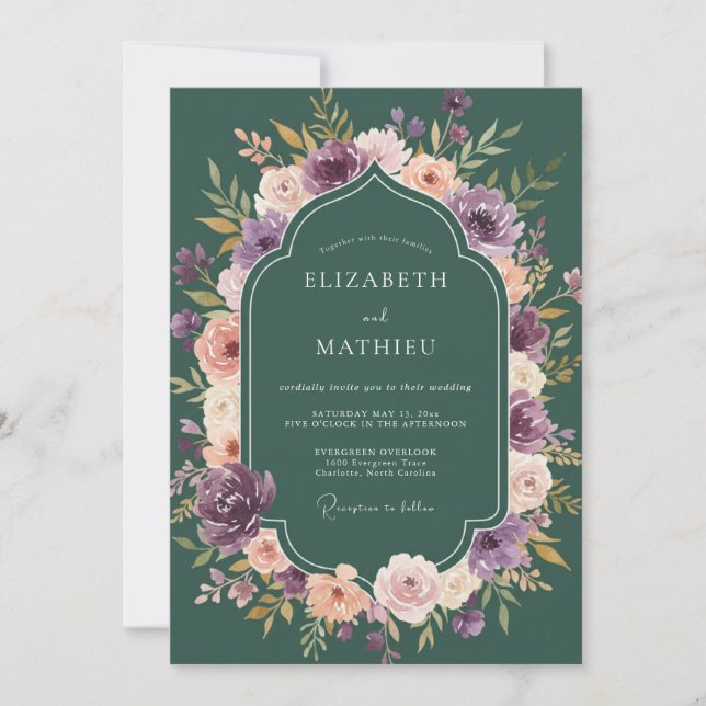 Convite Casamento Teal Amethyst Dahlia (Frente)