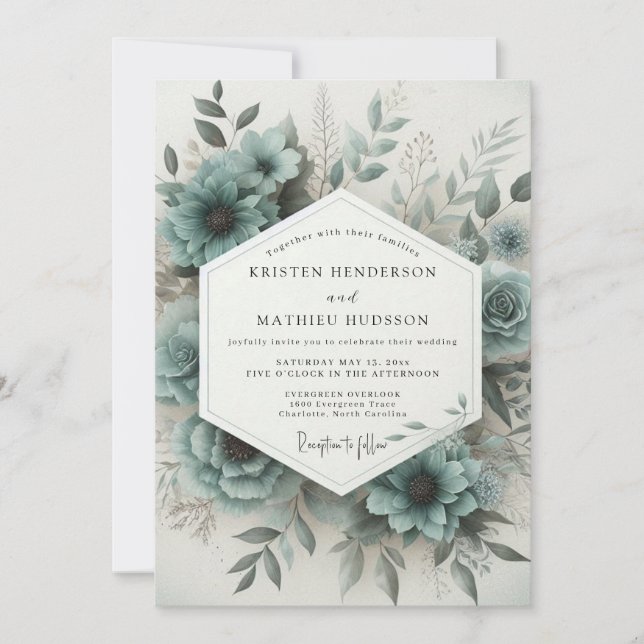 Convite Casamento Teal Bloom (Frente)