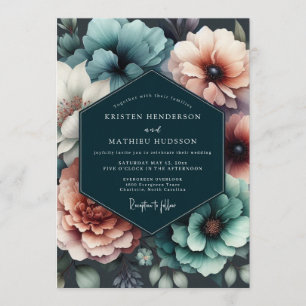 Convite Casamento Teal Blush Chiaroscuro