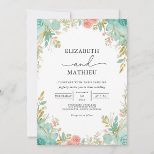 Convite Casamento Teal & Coral Bloom Archway