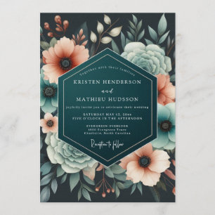 Convite Casamento Teal Coral Eventide