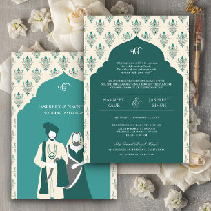 Convite Casamento Teal Cream Punjabi Anand Karaj Sikh