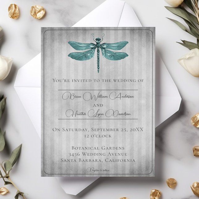 Convite Casamento Teal Jeweled Dragonfly (Teal Jeweled Dragonfly Wedding Invitation)