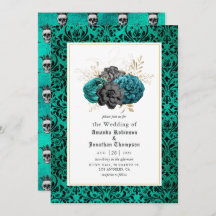 Casamento Teal, Negro e Dourado Gótico Floral