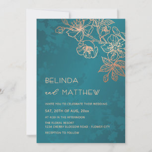 Convite Casamento Teal Rose Gold Foto
