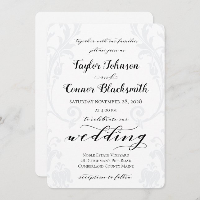 Convite Casamento tema damasco Acanthus Rustic Calliograph (Frente/Verso)