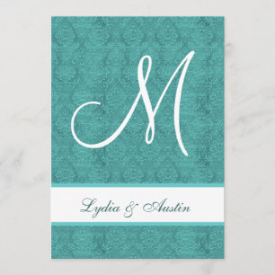 Convite Casamento tema damasco Aqua e Branco Ver 2 A460