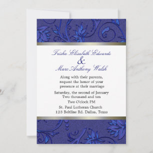 Convite Casamento tema damasco Azul