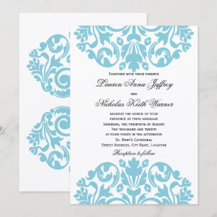 Convite Casamento tema damasco azul