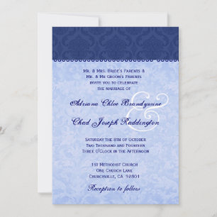 Convite Casamento tema damasco azul E576